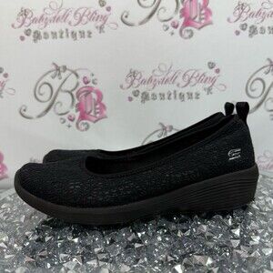 Skechers flats slip on memory foam air cooled Women's Black Textured Flats